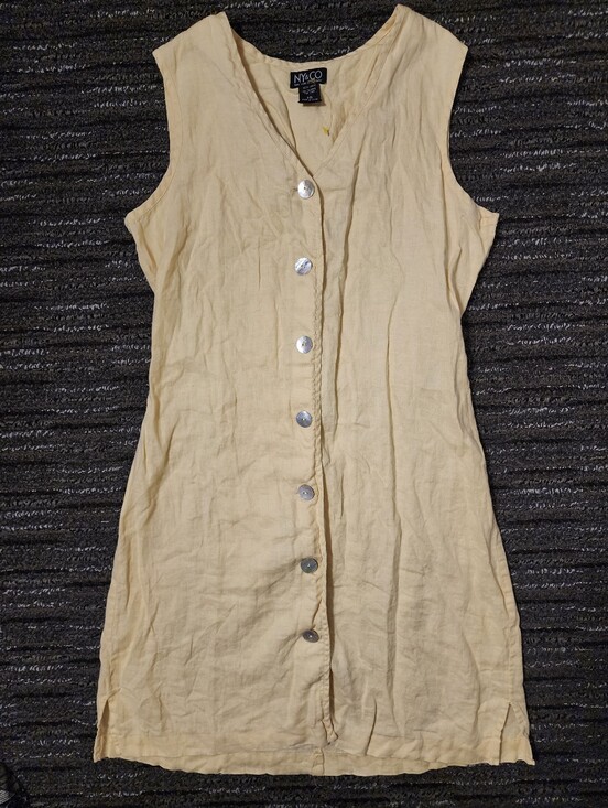 New York & Company Dresses & Skirts - Vintage 90s 100% Linen Mini Dress Button Front Butter Yellow Cottage Women's 10